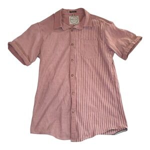 Native‎ Code Short Sleeve Button Down Shirt Men's Large Red Stripe Cotton Blend